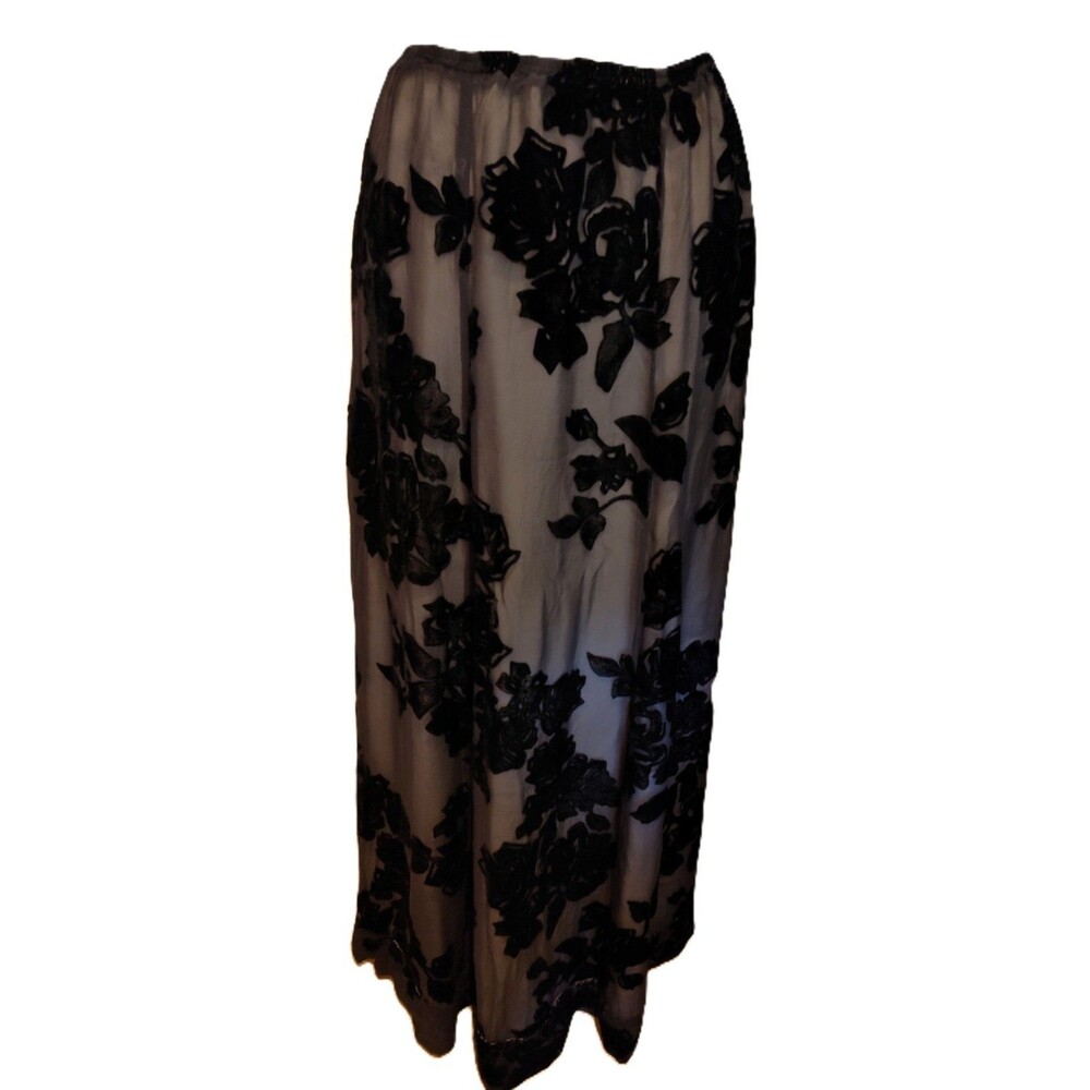 Formal Elegant Soft Surroundings Lined Black Rose Velvet Floor Length Skirt Sz S